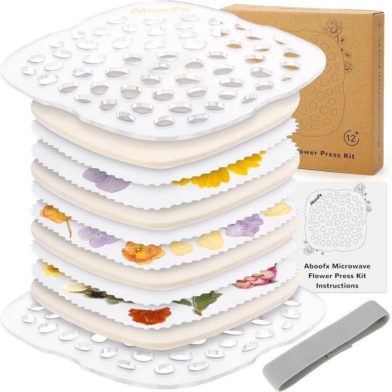 Aboofx Microwave Flower Press Kit,6.3"x6.3" 3 Layers Quick Dry Flower Pressing with Washable Cloth for Pressed Flowers&Plant for DIY Art Craft Lovers,Beginners,Flowers Drying,Vibrant Color Retention - Image 1